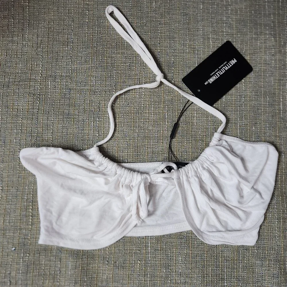 NWT Pretty Little Things Size 4 White Tie Halterneck Crop Top - Picture 3 of 9